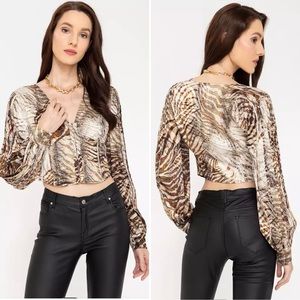 50% OFF Guess Long Sleeve Jaxon Corset Top Forest Tiger Print